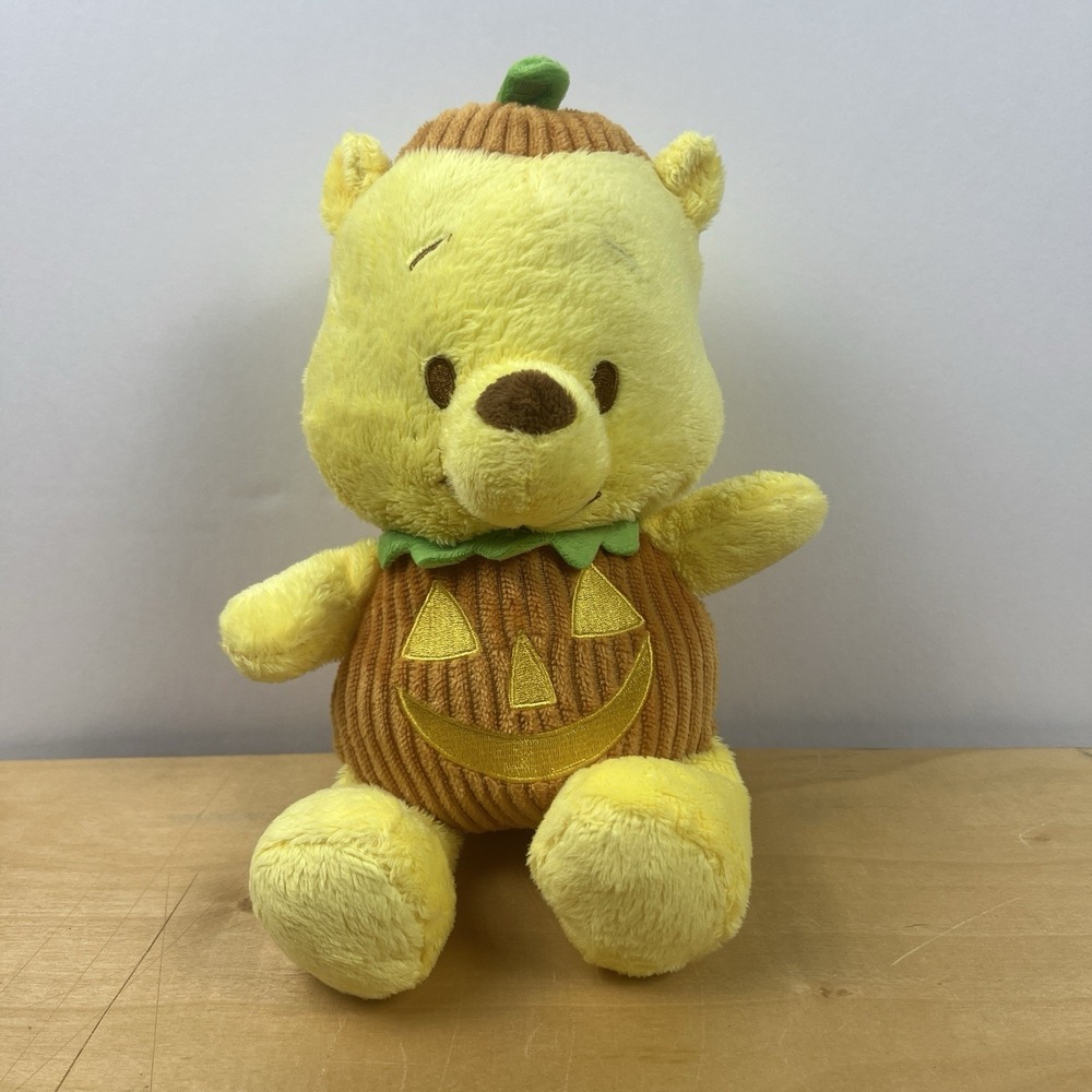 Disney Store Baby Winnie the Pooh Pumpkin Plush Halloween Bear 10" Stuffed Toy